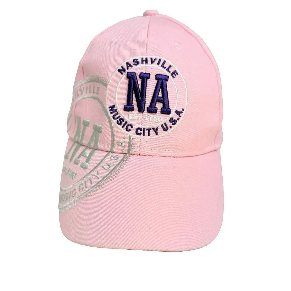 Nashville Music City USA Pink Hat Cap Adjustable Hook & Loop Strap OSFA